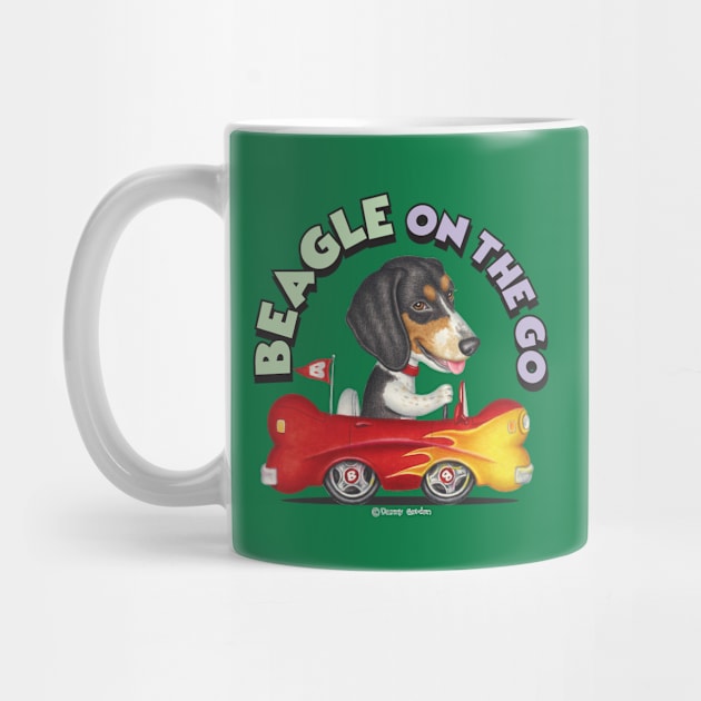 fun loving dog tri colored  Beagle dog vintage Driving  Car fur baby by Danny Gordon Art